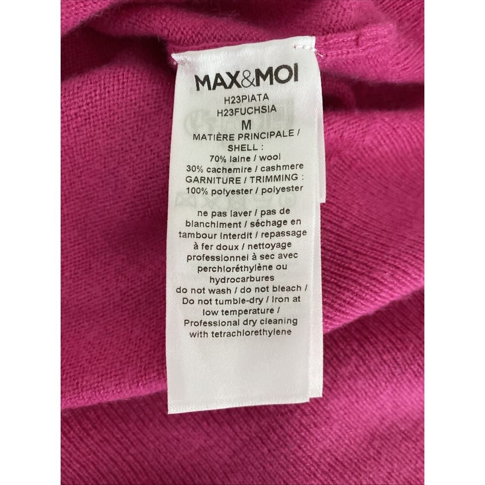 MAX&MOI Amour Sweater V Neck Cashmere Fuchsia Purple Pink Long Sleeve Piata M - Picture 9 of 9